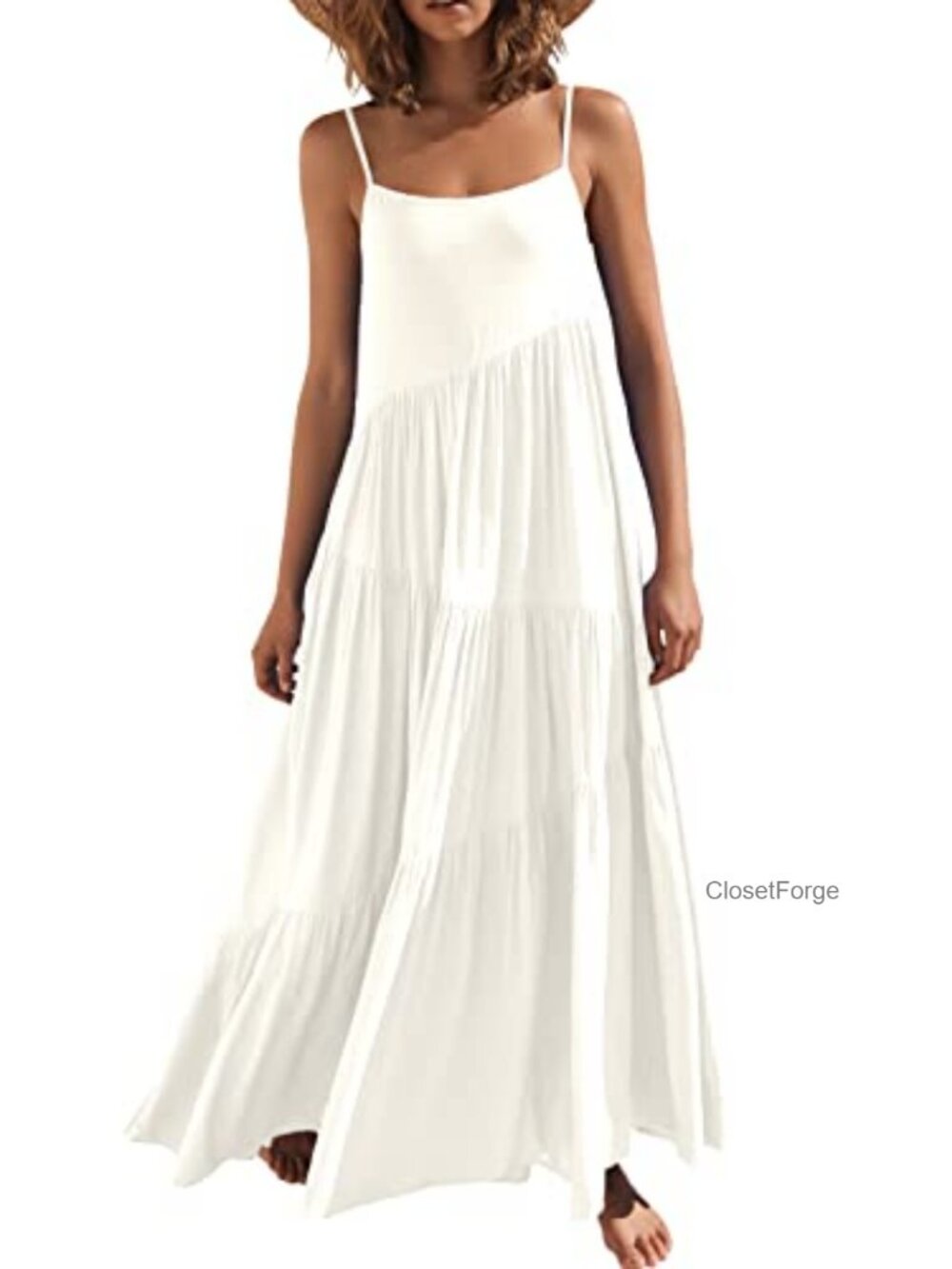 Women Sleeveless Maxi Dress Adjustable Spaghetti Strap Flowy Beach Sundress